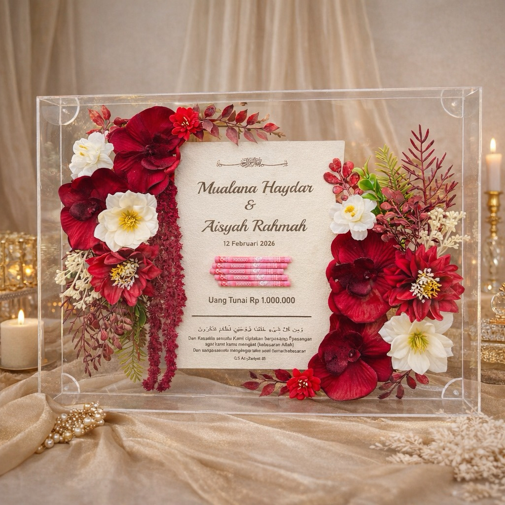 [1-2 HARI JADI ] MAHAR FULL TETES AKR AKRILIK BOX PERNIKAHAN SET HIASAN WEDDING FRAME BINGKAI MAHAR