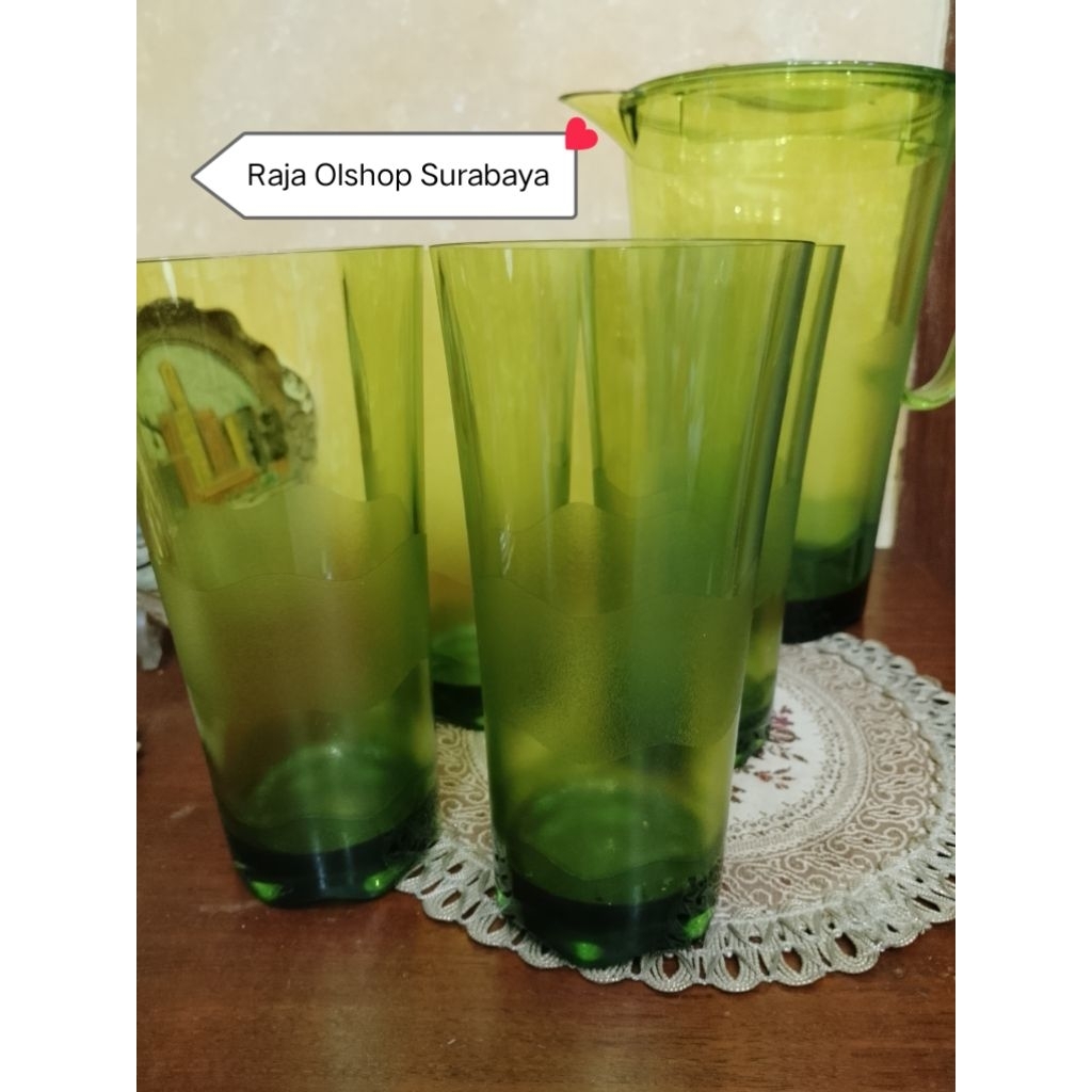 RAJA- Sherly Deluxe Gelas & Pitcher Kristal Hijau Mewah Tupperware