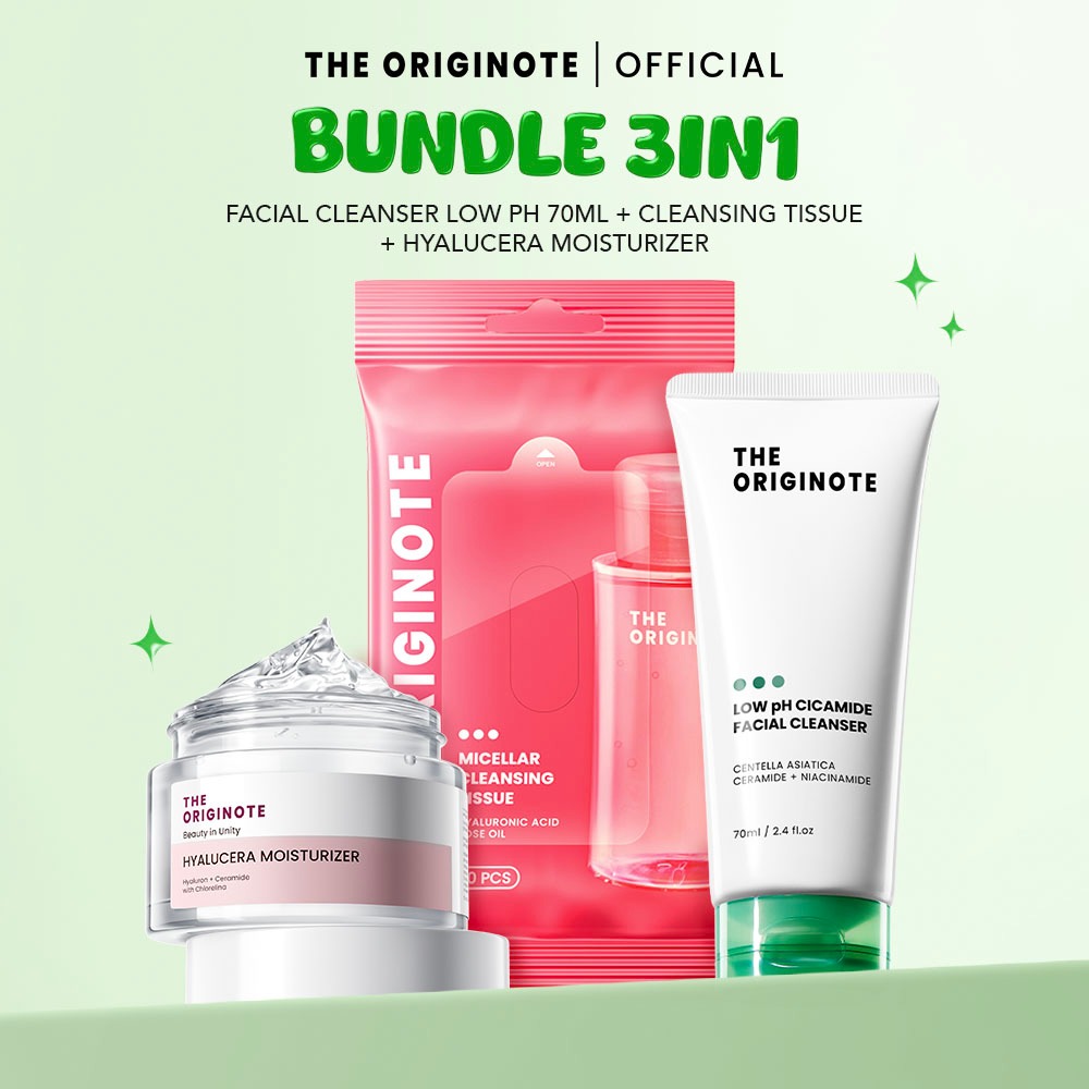 The Originote 3in1 Paket Skincare Travel Size - Cleanser Low PH 70ml + Cleansing Tissue + Moisturize
