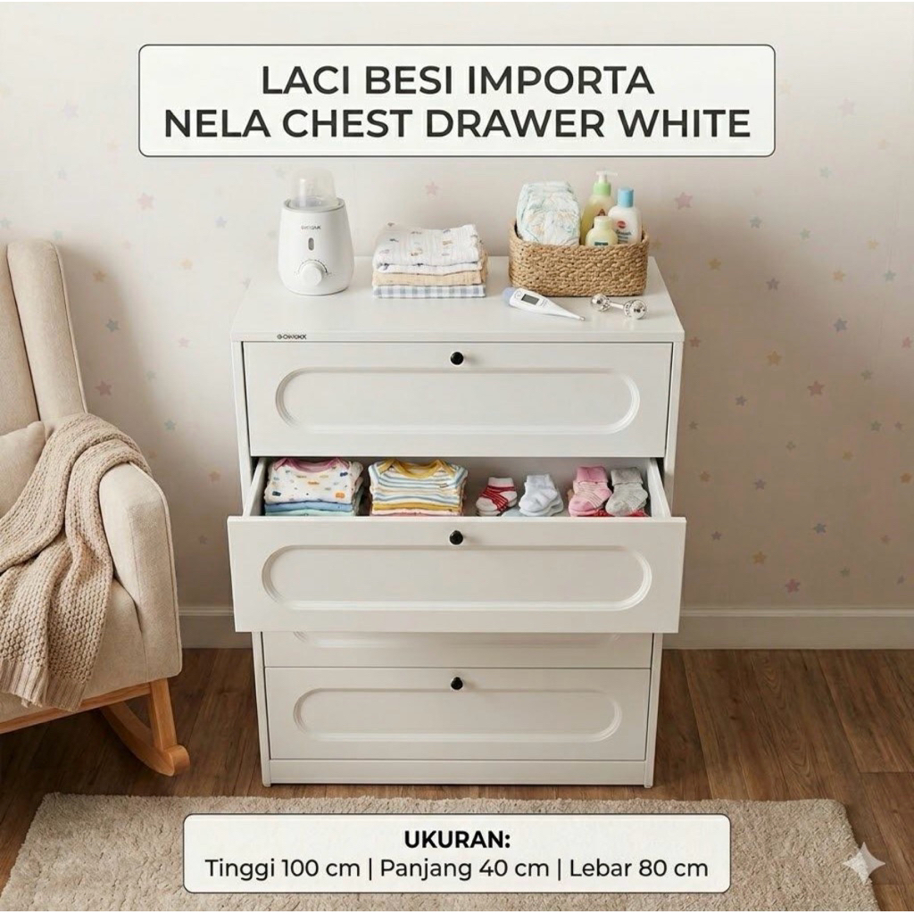 LACI BESI IMPORTA NELA CHEST DRAWER WHITE KABINET PLAT BESI LACI PLAT BESI 4 TINGKAT LEMARI LACI PLA