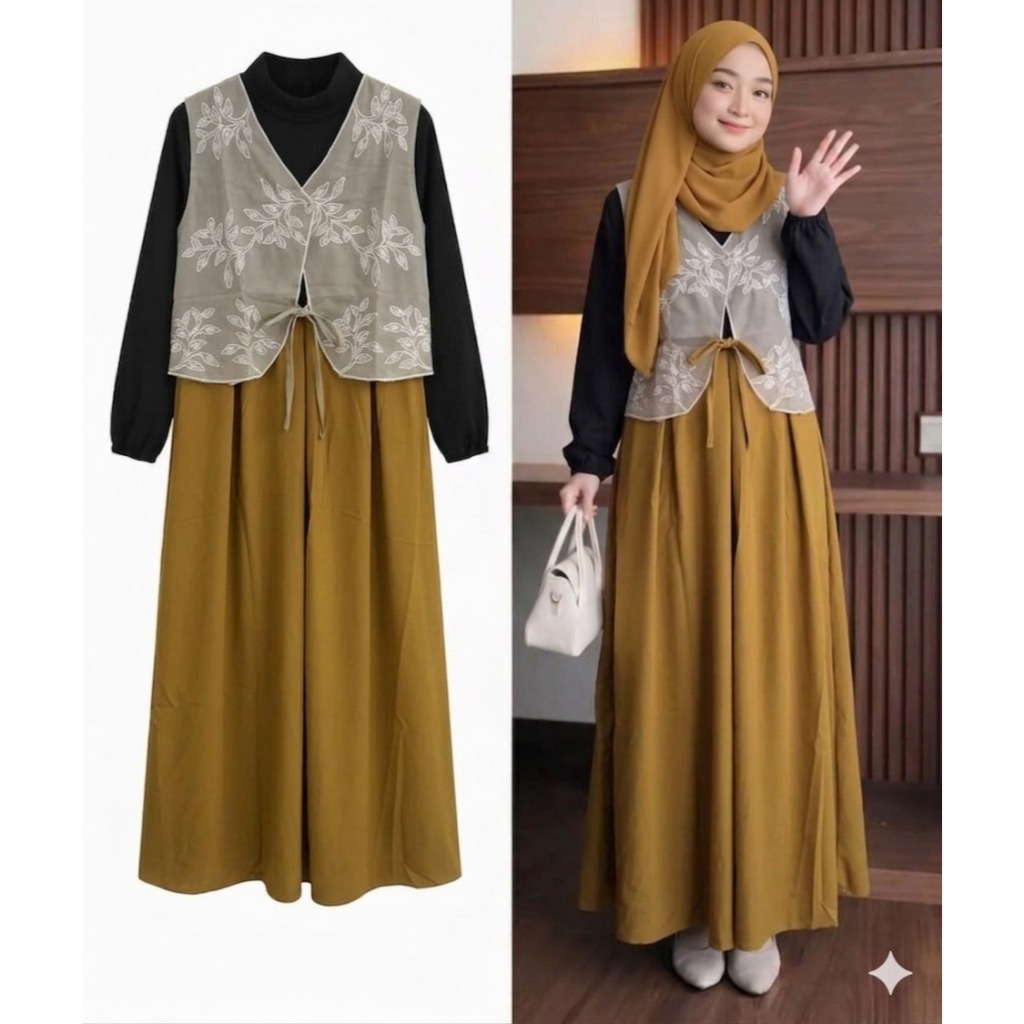 GAMIS BROKAT BORDIR EMBRODERY + VESET ELEGAN MEWAH SERIES PREMIUM UKURAN JUMBO LD 120CM PREMIUM BUTI