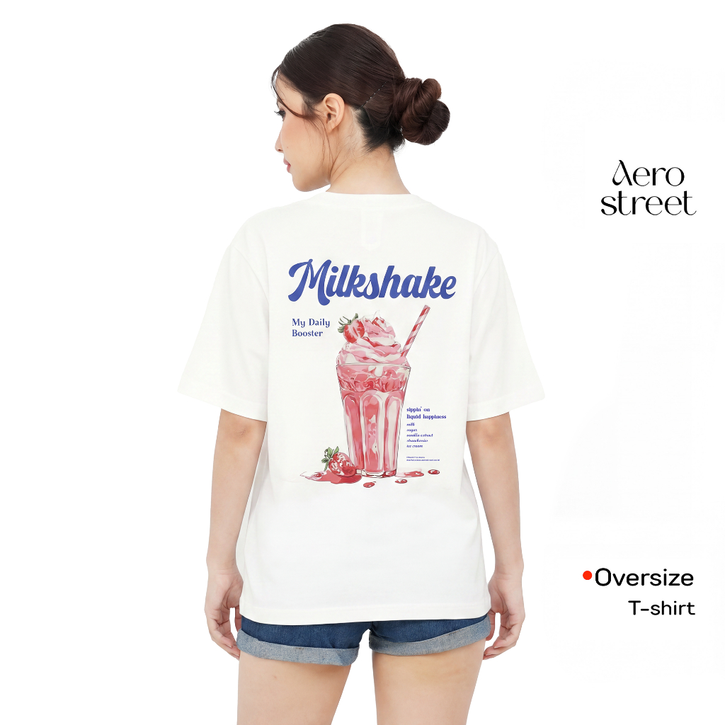 Aerostreet Milkshake Kaos Wanita Oversize Off White T-shirt Cewek Women Casual Cotton Combed Adem Ti