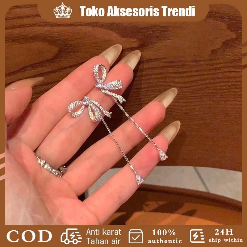 Toko Aksesoris Trendi S925 Perak Murni Anting-anting Pita dan Rumbai | Elegan Fashion Berkualitas Ti
