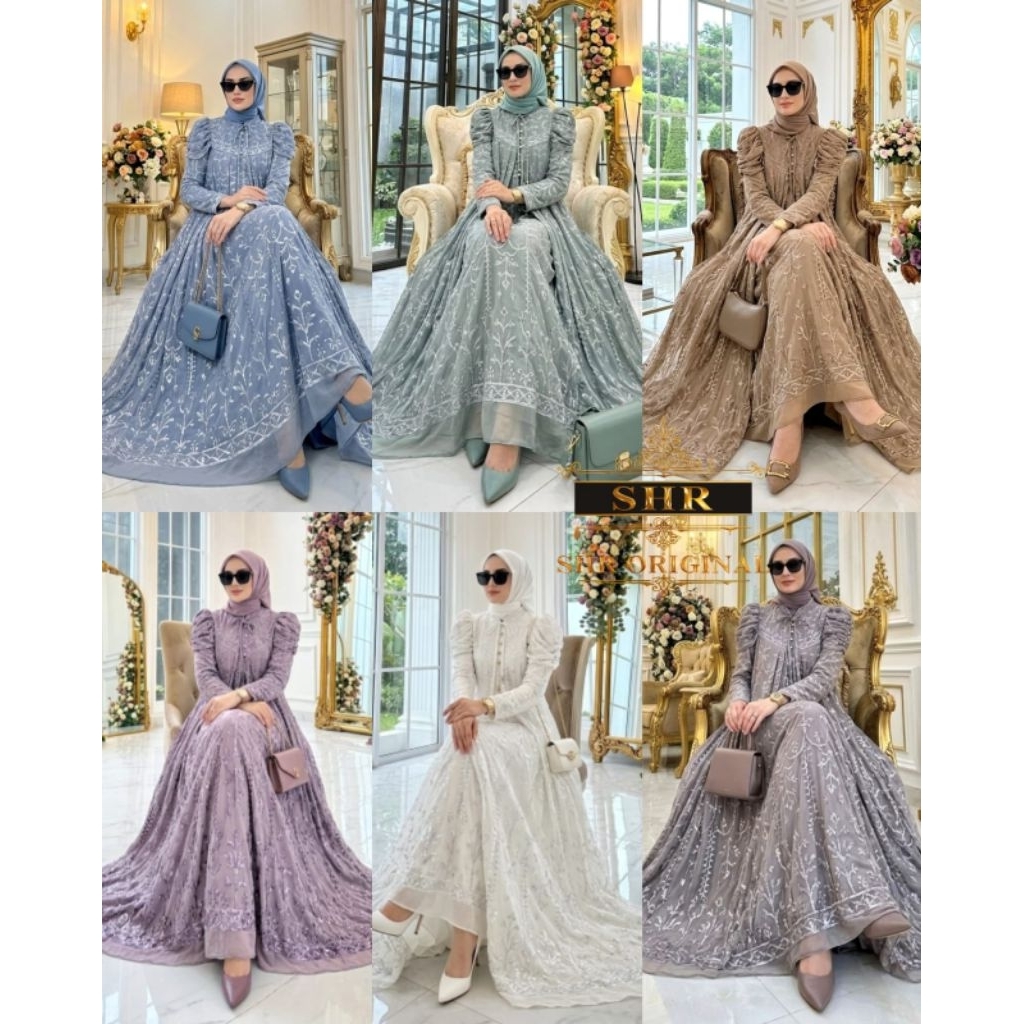 SHR MAXI DRESS GAMIS PRINCESS CERUTY FULL BORDIR SHR MEWAH PESTA SHR