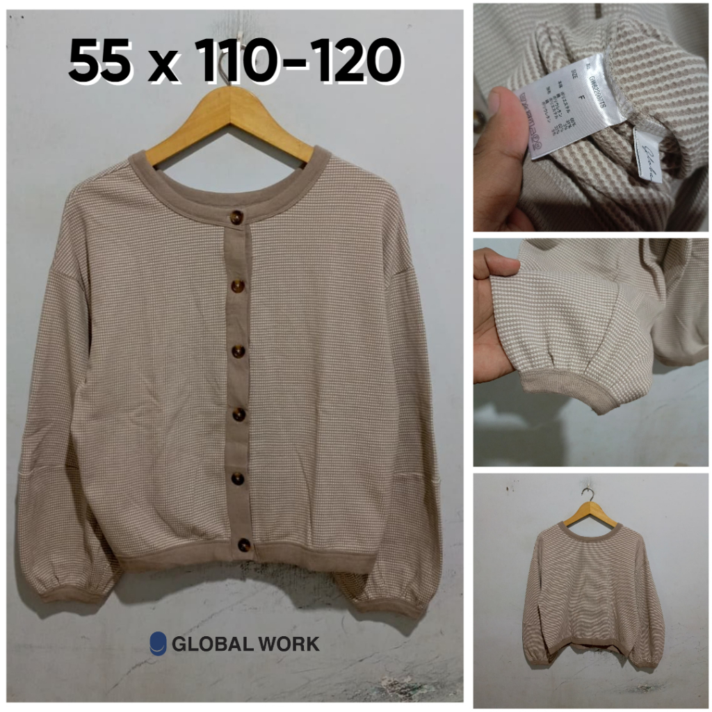 Cardigan Global Work Coklat O Neck Size L Wanita Cardi Knit E043