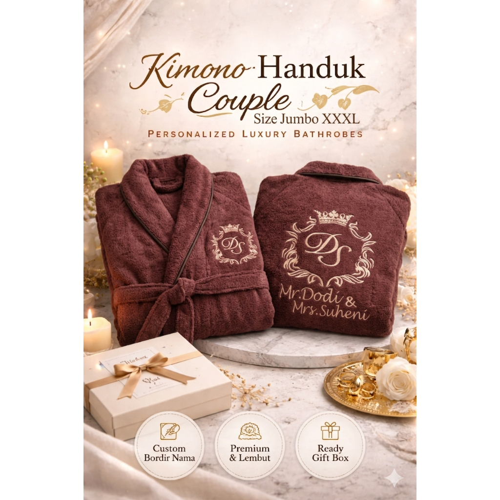 Kimono Handuk / Bathrobe Couple Bordir size Jumbo XXXL