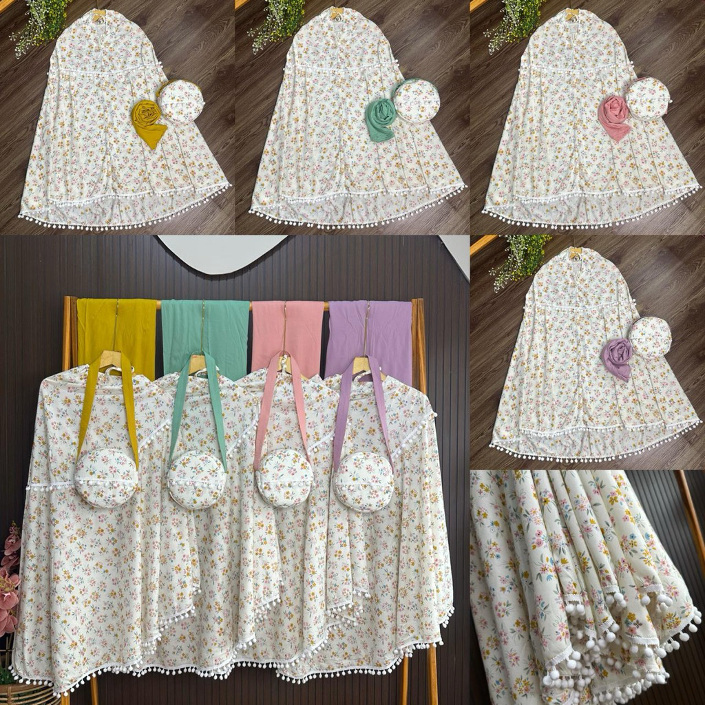 Mukenah Rayon Pompom Anak - Mukenah Anak - Mukenah Anak Terbaru 2026 - Mukenah Anak Cantik