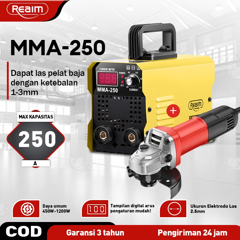 Reaim mesin las listrik+Mesin Gerinda Tangan solder mesin las MMA 250 IGBT 450 watt