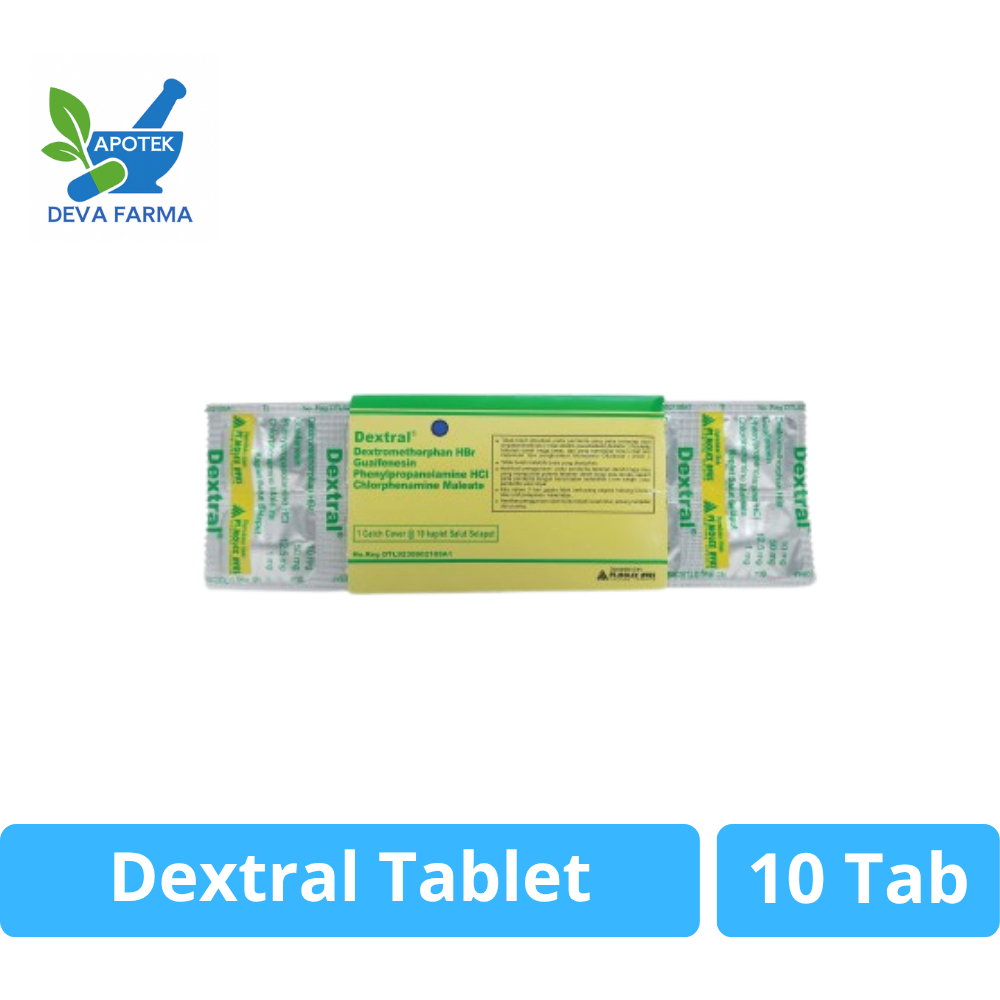 DEXTRAL Strip 10 Kaplet Meredakan Batuk Pilek Herbal Dextromethorphan Guaifenesin