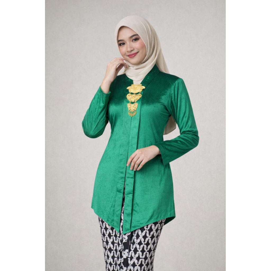 TUNIK KEBAYA BLUDRU  EMERALD GREEN KARTINI HIJAU BOTOL PREMIUM - BROSS SANTIKKK TITANIUM