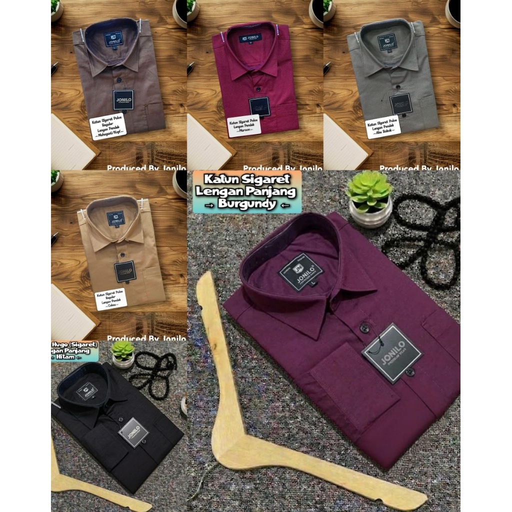 ​Kemeja polos Pria bahan Katun Sigaret Premium Lengan Panjang ( Warna hitam , abu rokok , mahogani c