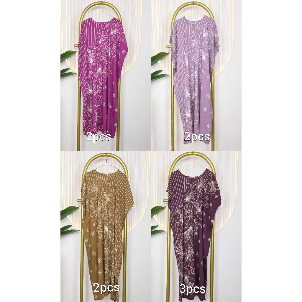 Kaftan Rayon Premium Motif Bunga Salur Mewah - Baju Tidur Daster Kaftan Busui Friendly