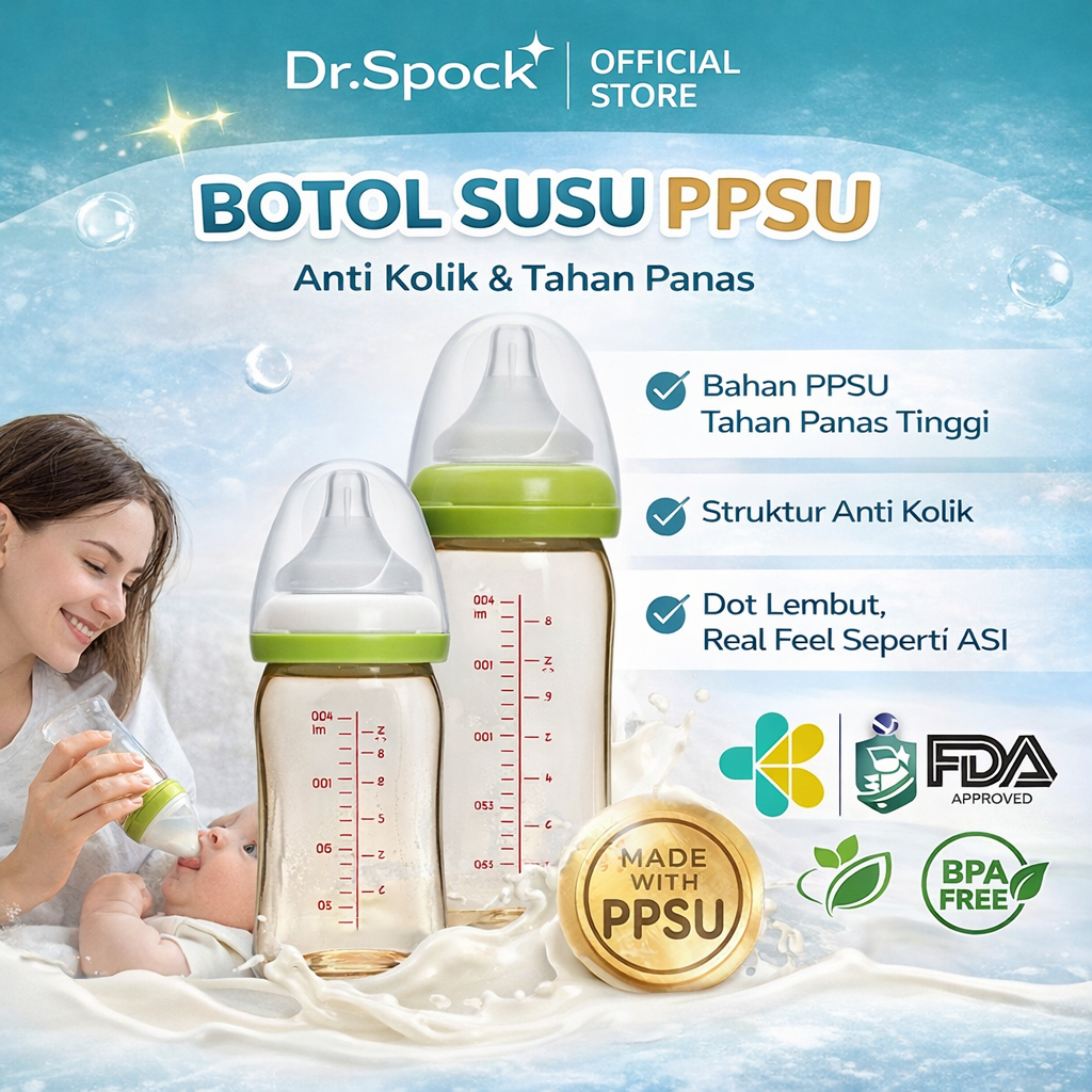 Dr.Spock 2 Gen Dot Susu PPSU Wide Neck PPSU Botol Susu Bayi 0 24 bulan 180ml/260ml BPS01