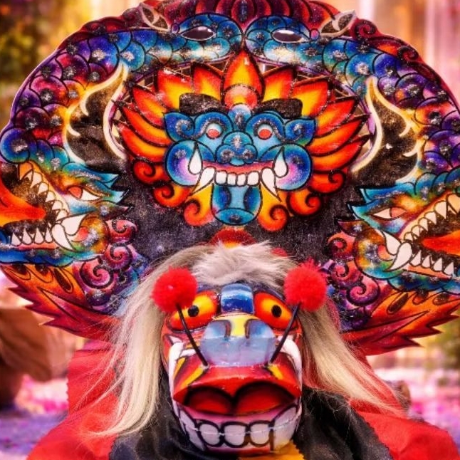 Barong Anak Mini Kayu Sengon Ukiran Naga Caplokan Free Kemul