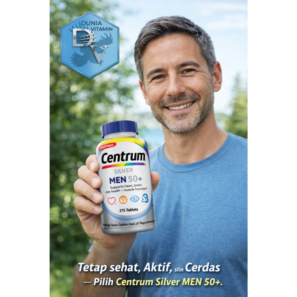 Centrum Silver Men 50+ Multivitamin, Contains 275 Tablets,  Mendukung Rutinitas Harian Pria Berusia 