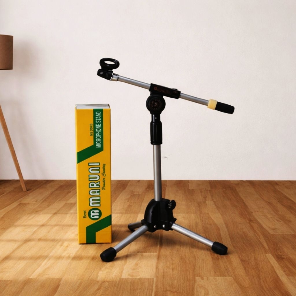 stand mic pendek maruni silver tiang/penyanggamicrophone + holder mic