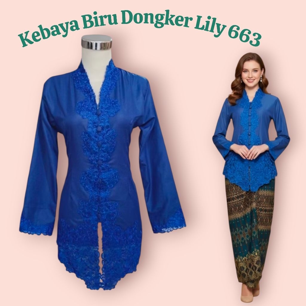 KEBAYA ENCIM BORDIR BIRU DONGKER LILY 663 Kebaya modern Atasan kebaya