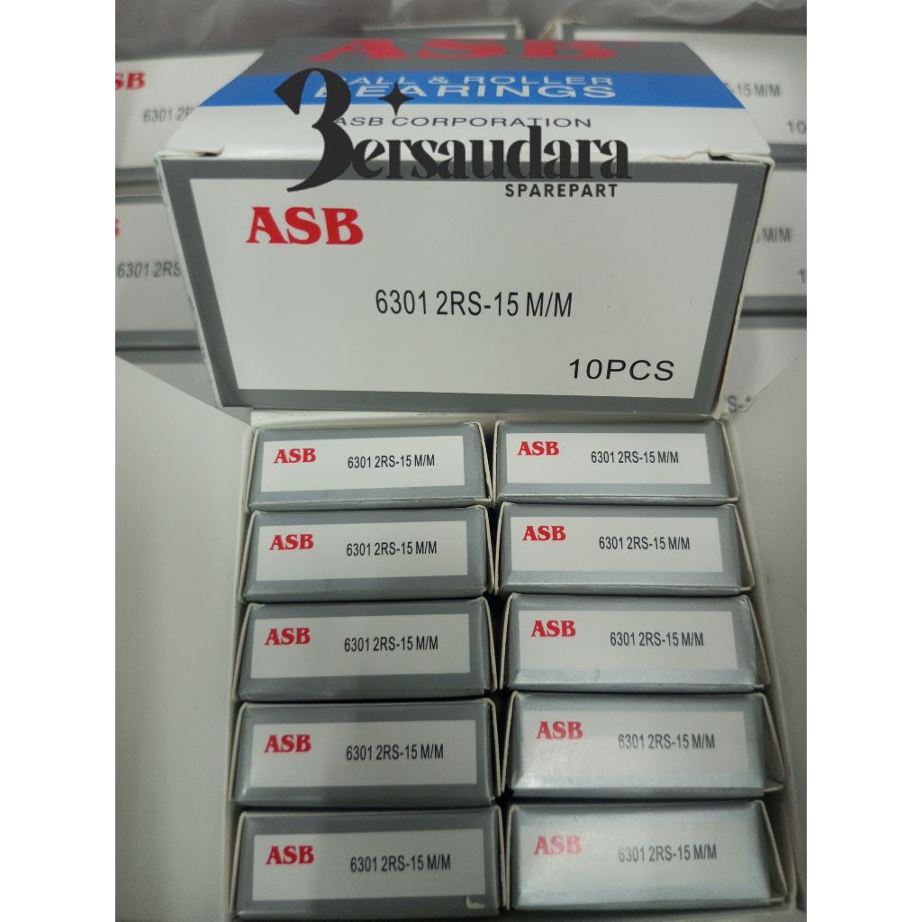 Bearing/Laher 6301 2RS-15 MM (isi 10pcs) Merk ASB