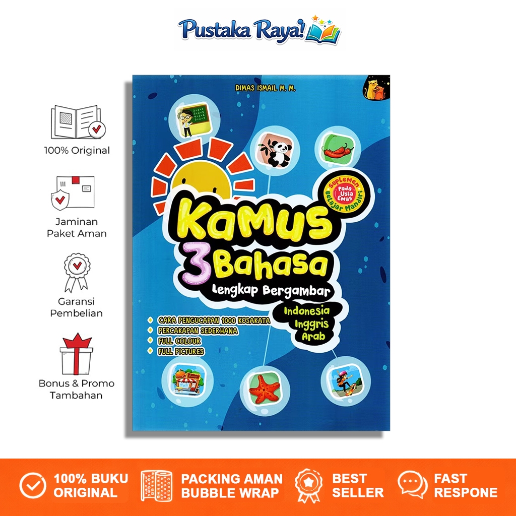 Buku Kamus Bergambar 3 Bahasa Indonesia Inggris Arab Anak SD TK Paud Lengkap