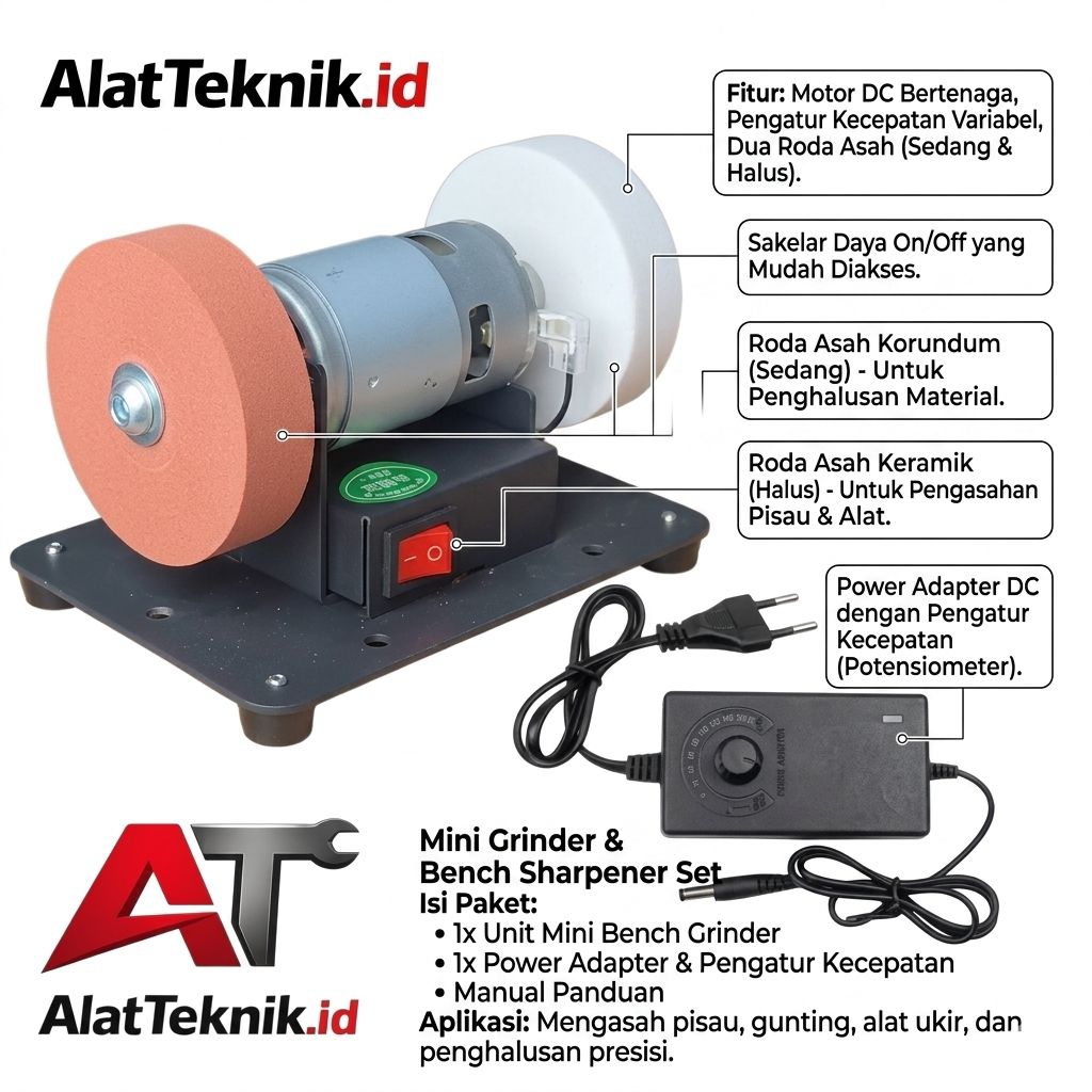Mesin Gerinda Mini Desktop 2-in-1 / Alat Pengasah Pisau & Polishing Portable + 2 mata batu
