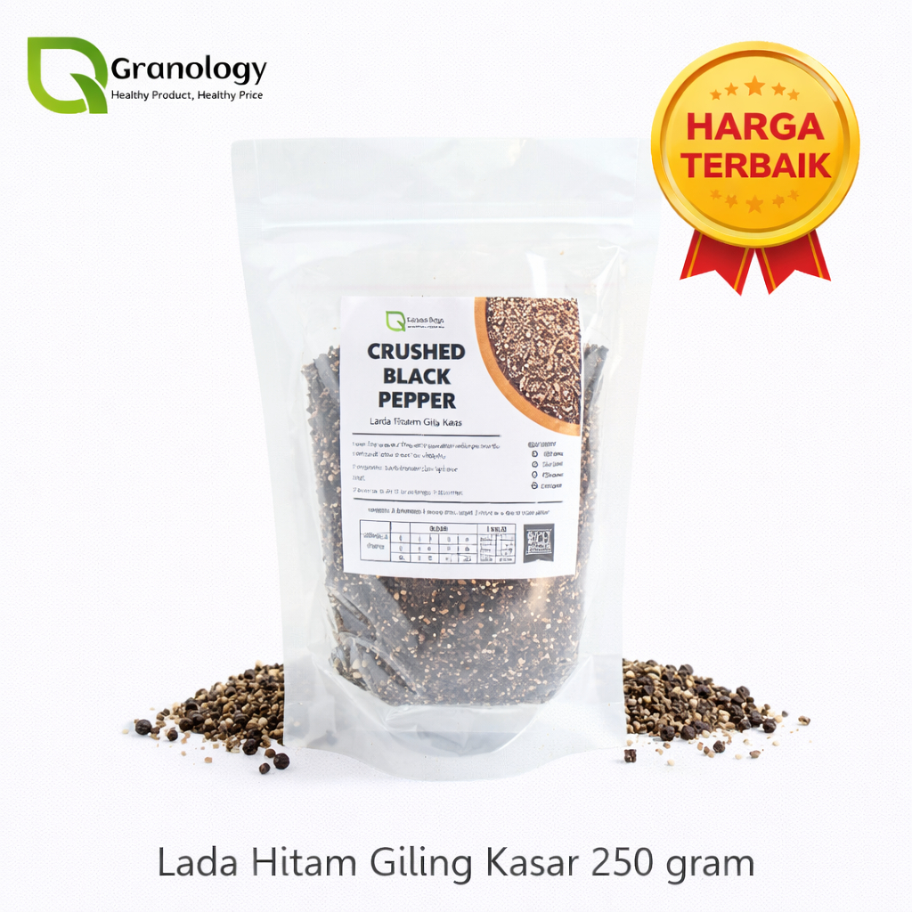 Lada Hitam Cincang Kasar / Crushed Black Pepper (250 gram) by Granology