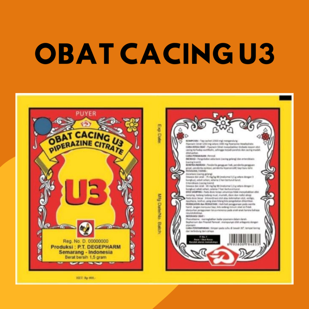 Puyer U3 Obat Cacing - 1 Sachet @ Isi 1,5 Gram