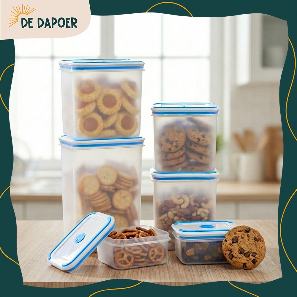 3 Set Toples Kotak Wadah Jajan Snack Box Toples Plastik Transparan Tutup Karet Kedap Udara Bagus Ser