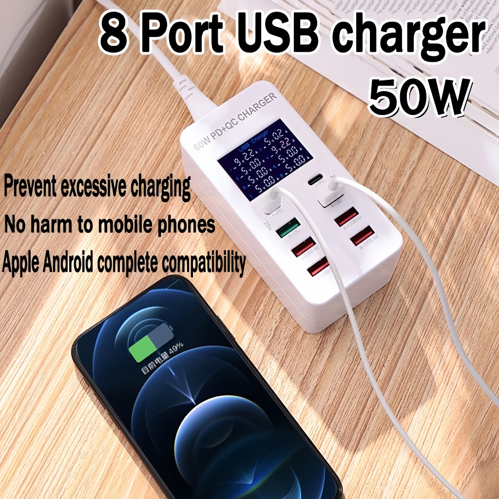 8 Port USB Port Multi Port Charger 50W Smart USB Charger Colokan USB Banyak Adaptor Charger Fast Cha