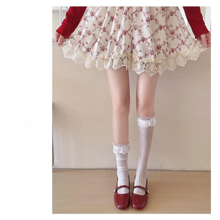 2434 kaos kaki renda lolita gothic vintage cosplay japan jepang renda warna hitam putih cream panjan