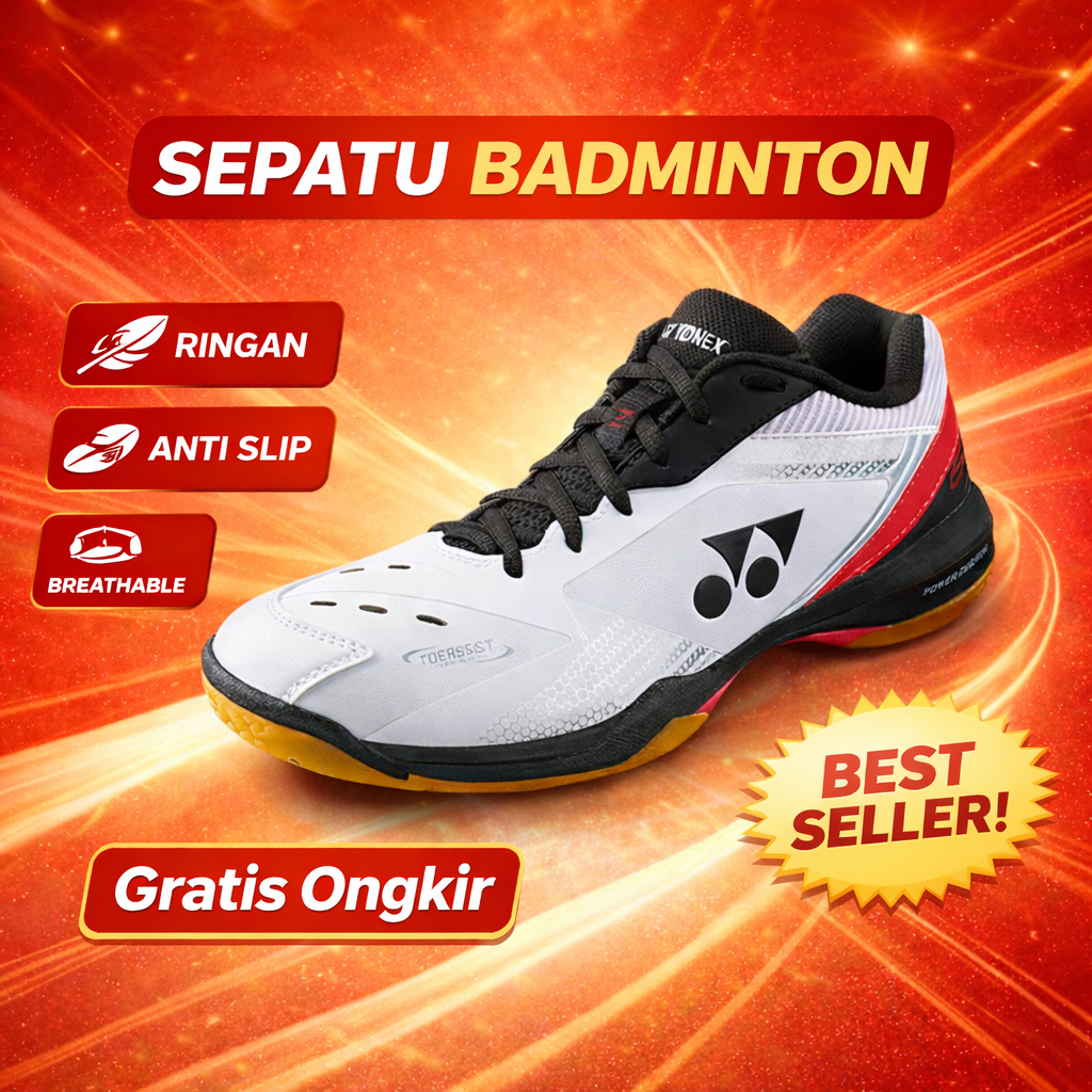 Sepatu Badminton Power Cushion Yonex SHB 65 Z3 White Red Wide - Sepatu Olahraga Pria Dan Wanita