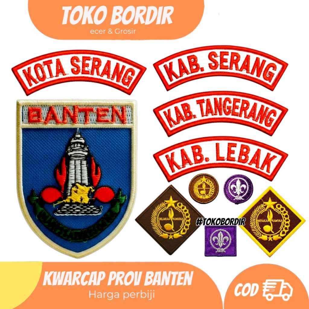 Badge bed Atribut Pramuka kwarda | kwarcab BANTEN lokasi pramuka seluruh BANTEN Bordir