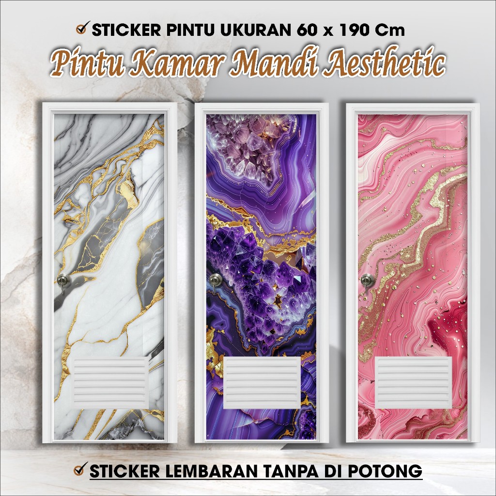 Sticker Pintu Kamar Mandi Pintu Toilet Motif Marmer Aesthetic Stiker Pintu Kamar Anti Air Mudah Dipa