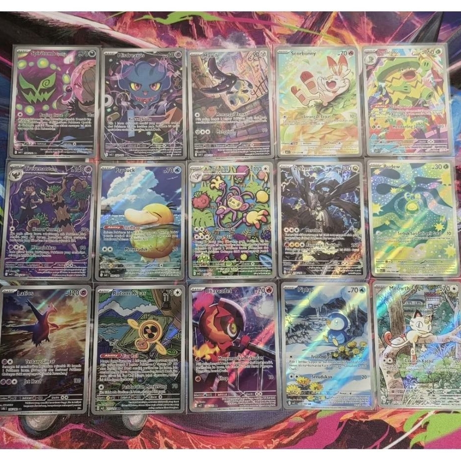 [ORI] Kartu Art Rare AR Pokemon TCG Original Psyduck Zekrom Meowth Budew AR Indonesia