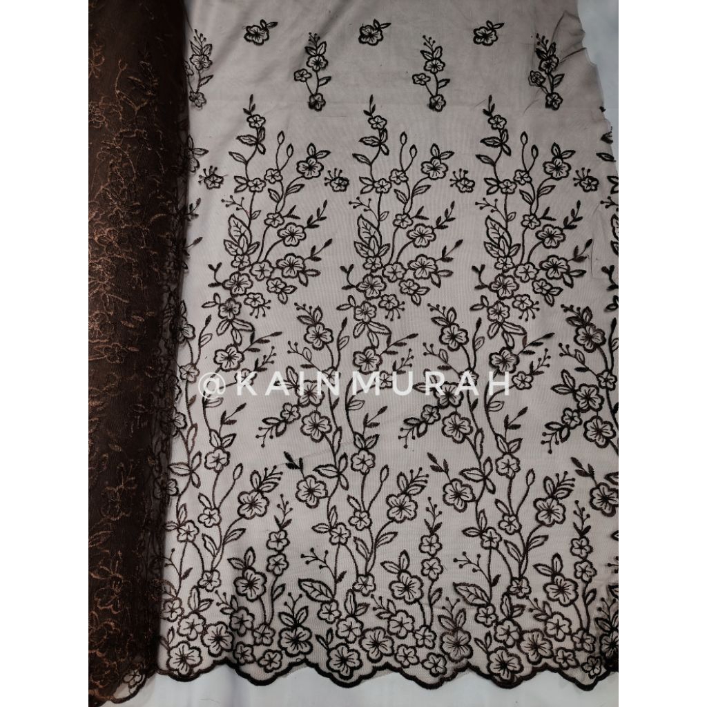Kain Tile Motif Bunga/Kain Tulle Motif Flowers/Kain Tile Motif Bunga salur Bordir
