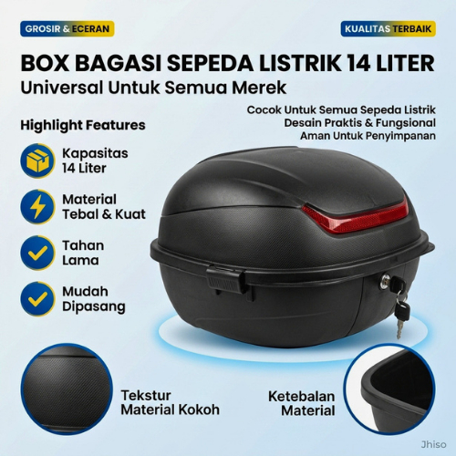 BOX BAGASI / BOX STORAGE SEPEDA / MOTOR LISTRIK 14 LITER | BOX BAGASI SEPEDA LISTRIK DAN MOTOR LISTR