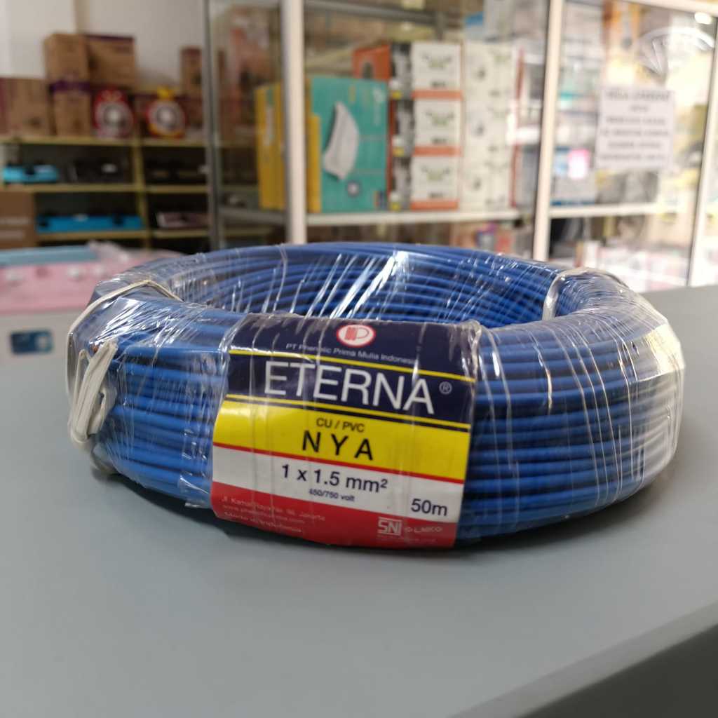 Kabel NYA Eterna 1x1,5mm Biru Merah Hitam 50m SNI LMK