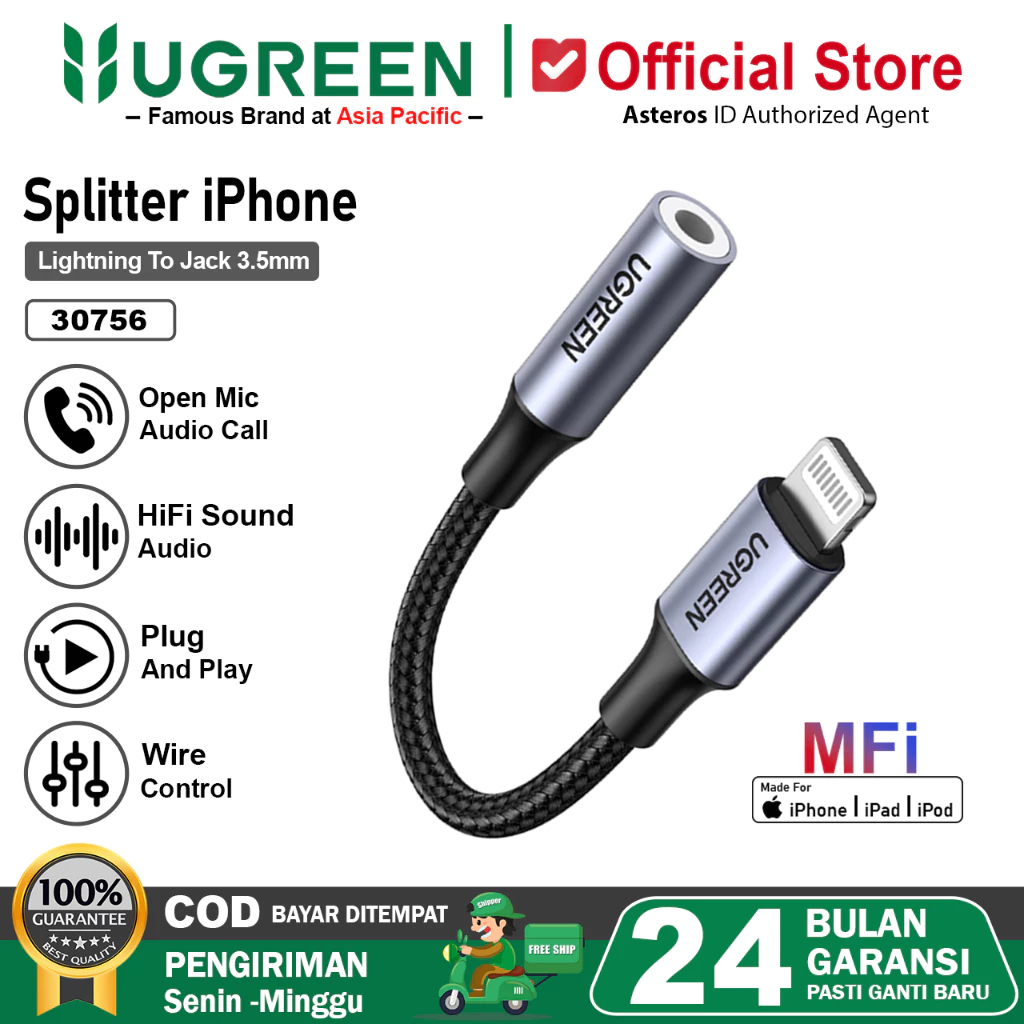 UGREEN Splitter iPhone MFi Lightning To Jack 3.5mm  30756