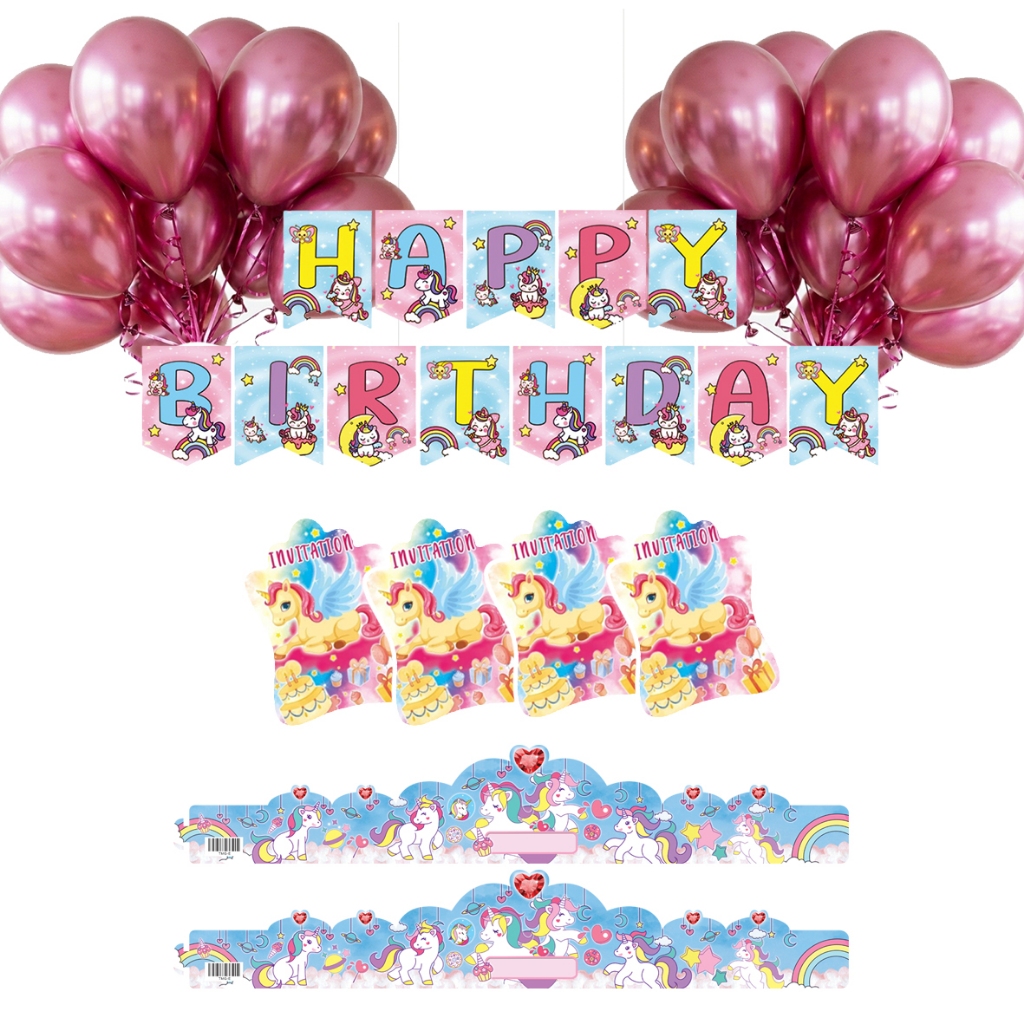 Murah Paket Ulangtahun Motif Unicorn, dekorasi ulangtahun, paket ultah, dekorasi ulangtahun anak