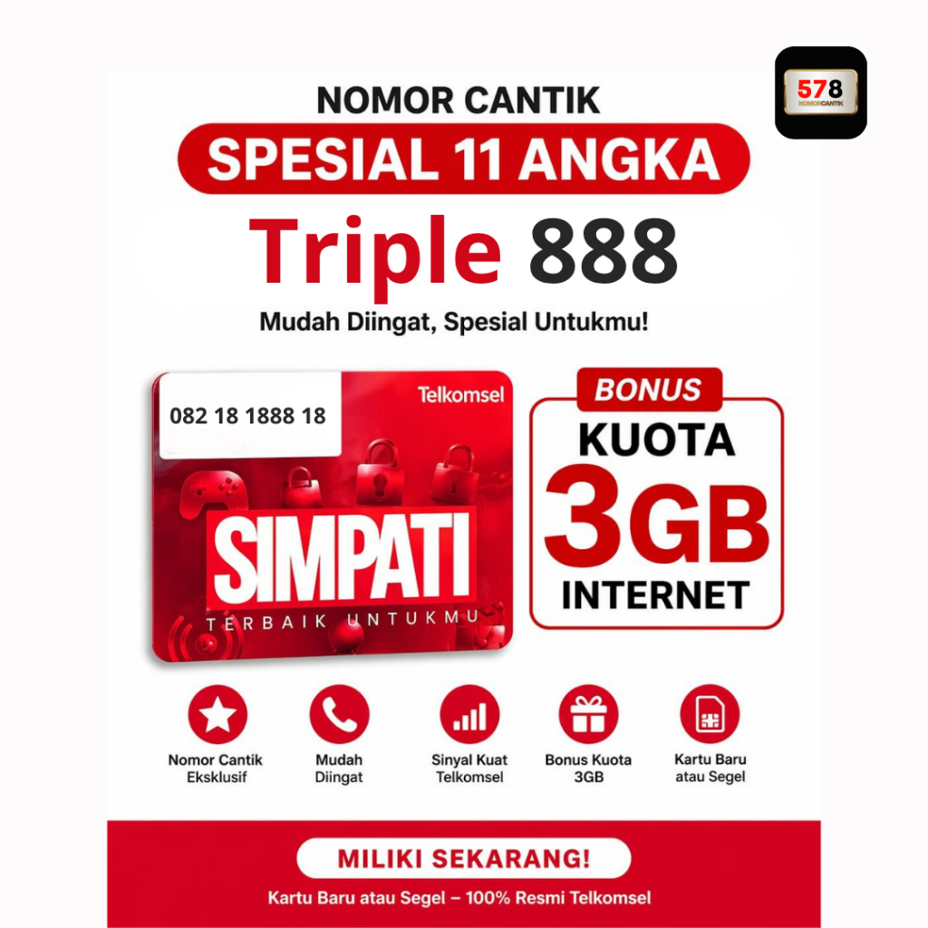 Kartu Perdana Nomor Cantik Telkomsel Spesial 11 Digit 888