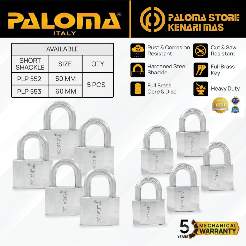 PALOMA PLP 7225 GEMBOK PADLOCK ULTRAMARINE SUS 316 50MM - LONG SHACKLE