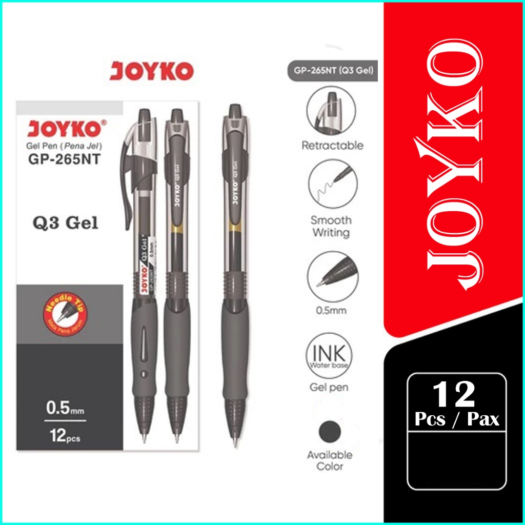 (1 PAX / 12 PCS) Pulpen Joyko GP-265NT Tinta Hitam / Gel Pen Joyko GP-265NT