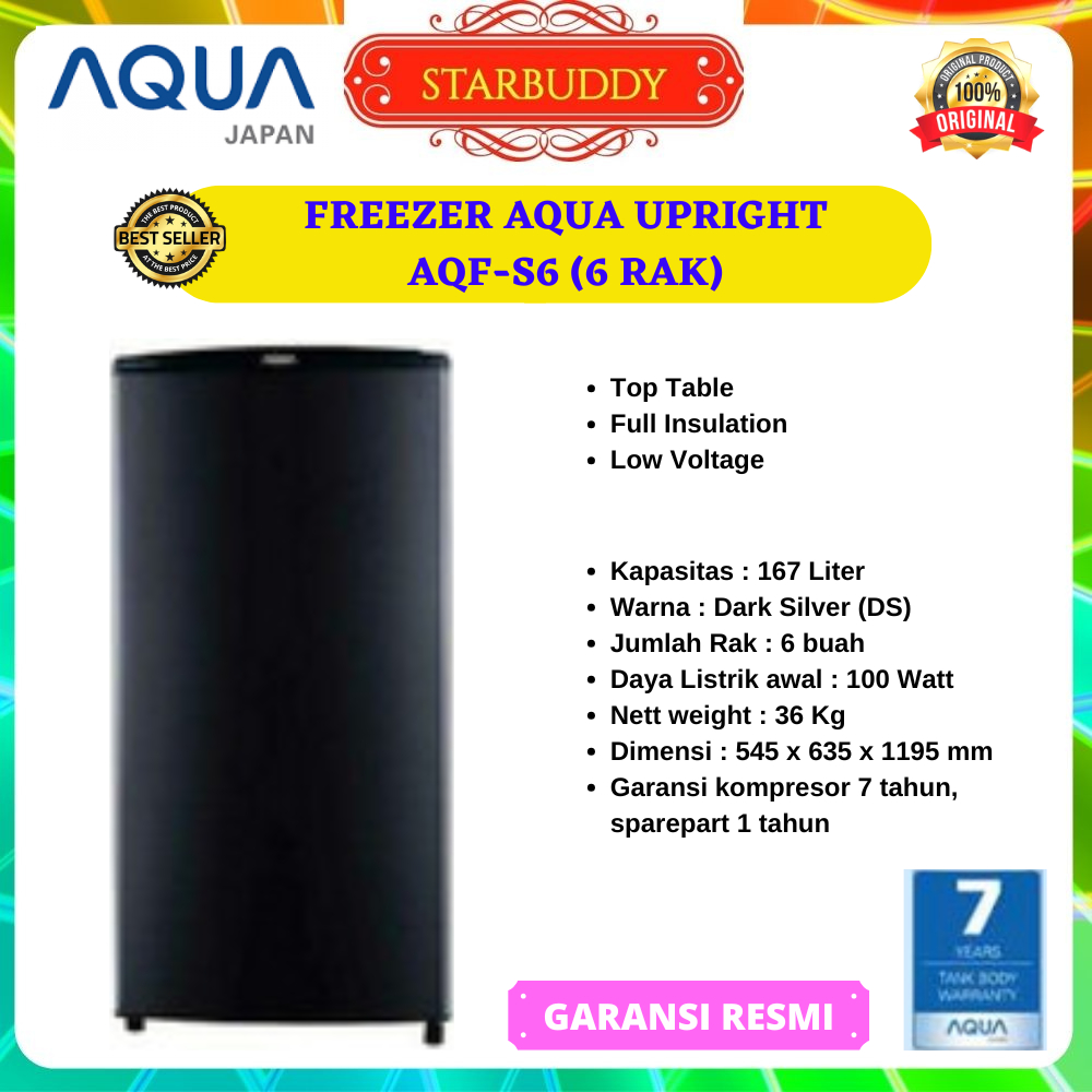 FREEZER AQUA S6 STANDING FREEZER 6 RAK BUAT BATU ES, ASI (JADETABEK)