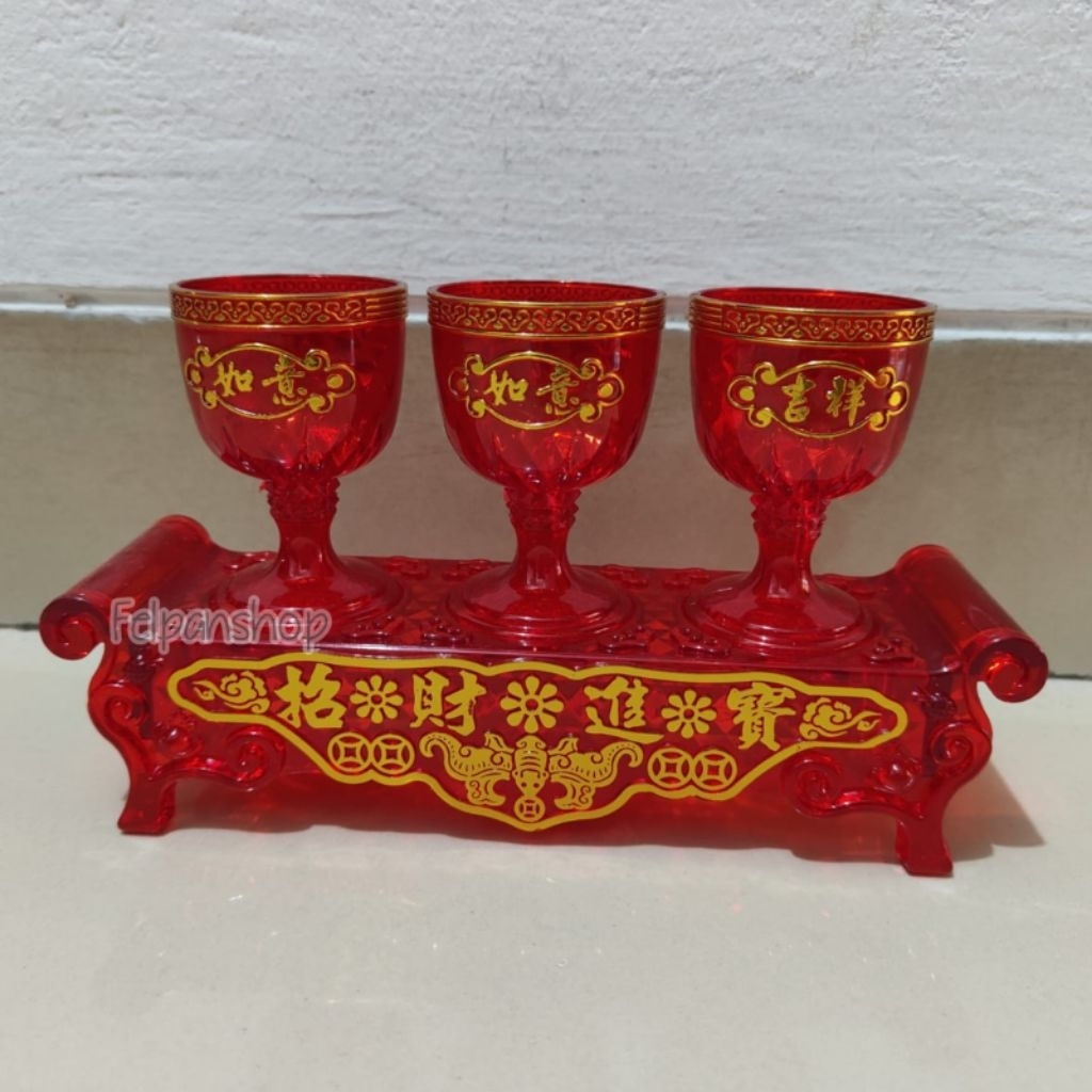 Cangkir Kristal Tinggi Set Merah Cangkir Sembahyang Set Cangkir Teh Sembahyang