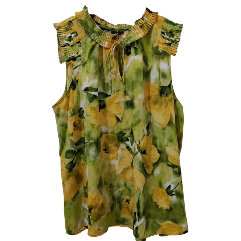 Blouse kutung Simply Vera by Vera Wang warna kuning hijau motif bunga sz XL