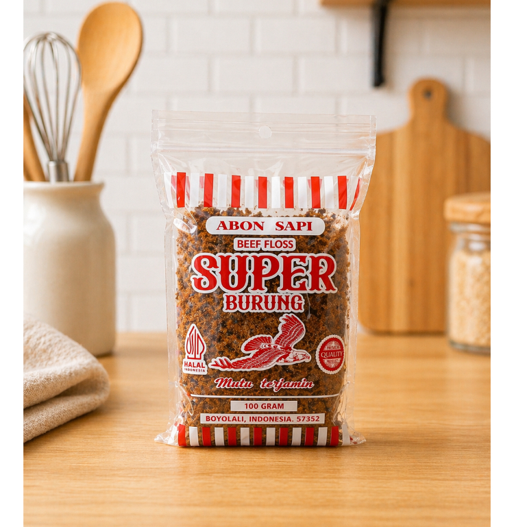 Abon Sapi Super Burung Elang 100 gram Kemasan Ziplock | Boyolali | Abon Sapi Halal 100% Daging Asli 