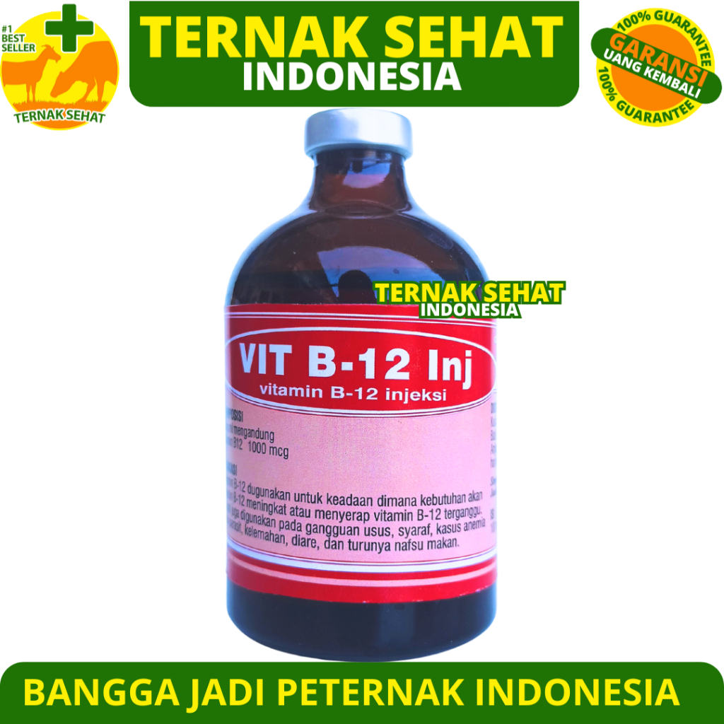 VIT B12 INJ 100ML BOTOL MERAH - Vitamin B12 Hewan Meningkatkan Nafsu Makan Hewan Ternak Sapi Kambing