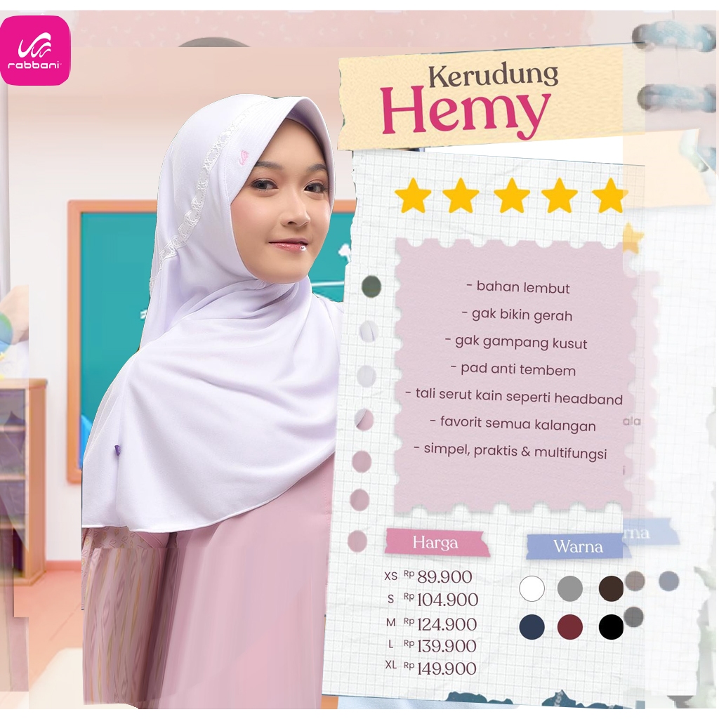 HEMY size L kerudung rabbani ori jilbab rabbani jilbab sekolah rabbani pita dalam ASLI termurah