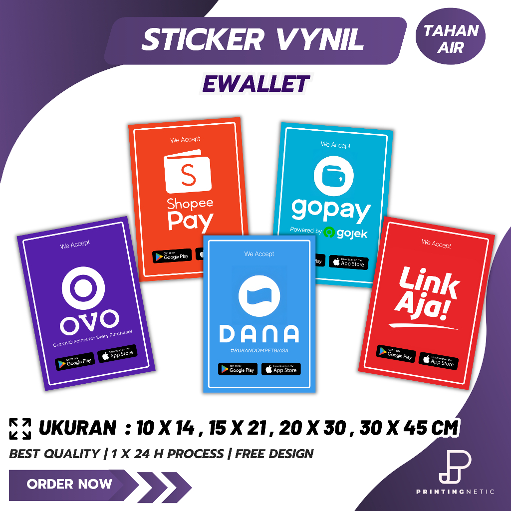 Sticker Ewallet, Gopay, Ovo, Shopeepay, Dana, Linkaja  ( Vynil Tahan Air ) MURAH