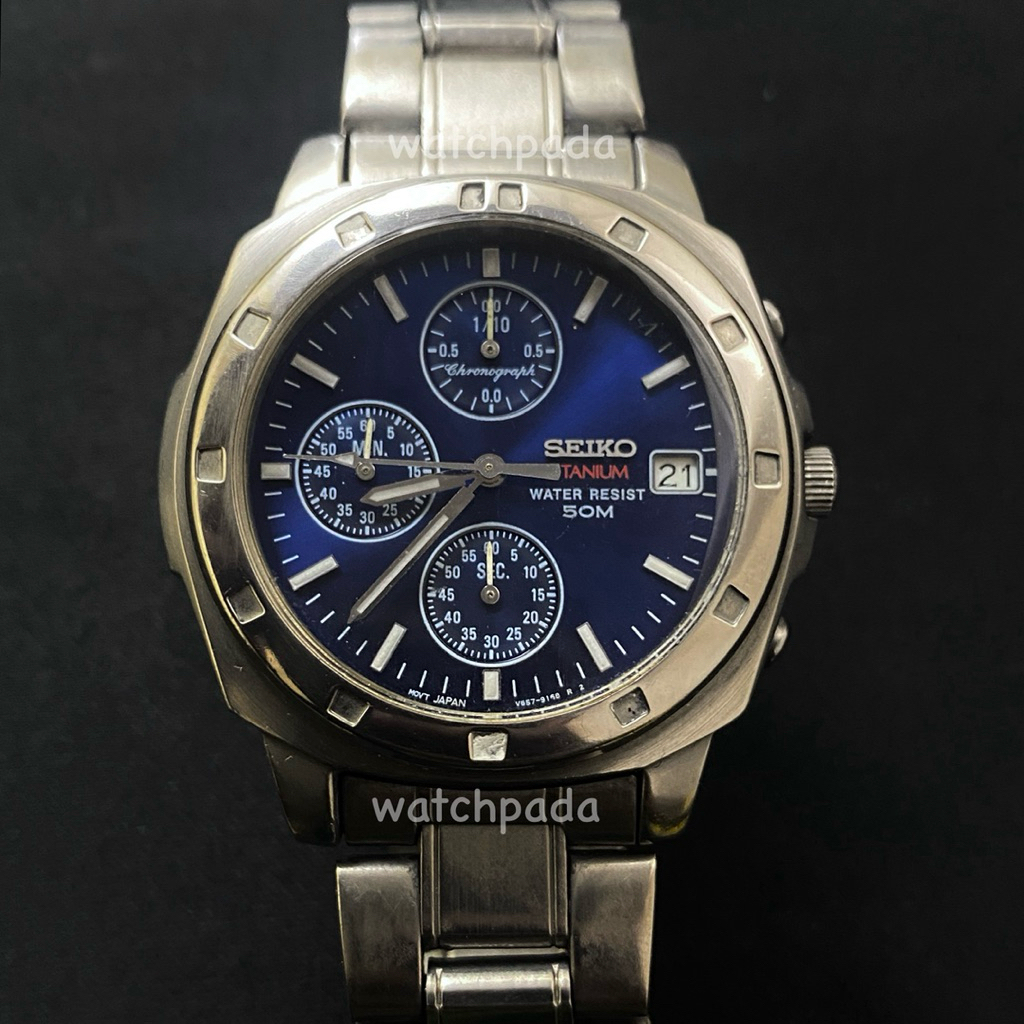 Seiko Chronograph Titanium V657 9910 Blue Dial
