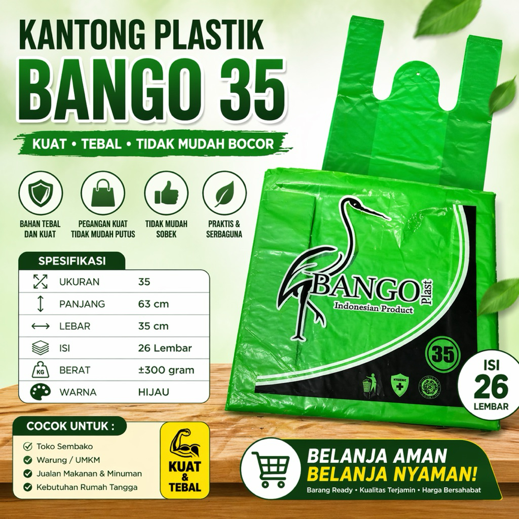 Kantong Plastik Hijau/Kantong Kresek Hijau/Bango 35 Hijau 300gram/Kantong HD/Kantong Plastik